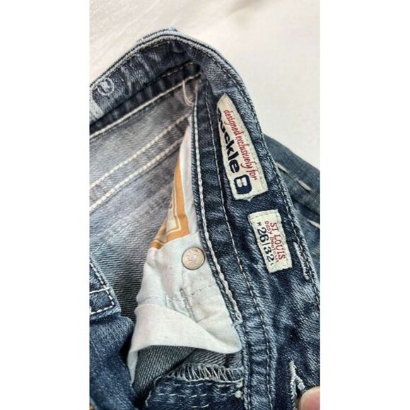 MEK St Louis Boot CutJeans SZ 26/32 DISTRESSED BoHo Festival Biker Clubwear - Picture 7 of 12